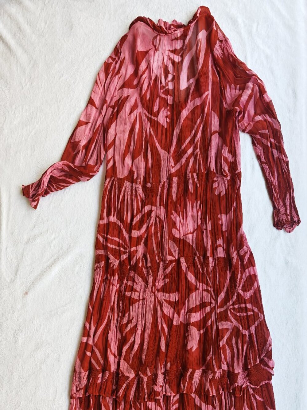 Anthropologie Marais Printed Chiffon Maxi Dress XL Pink Orange Boho Tiered Flow - Picture 15 of 15